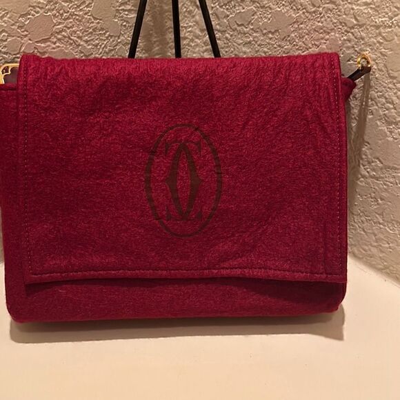 Cartier Envelope Style Clutch Bag Maroon Leather Gold Metal Corners CC Logo - Picture 3 of 13